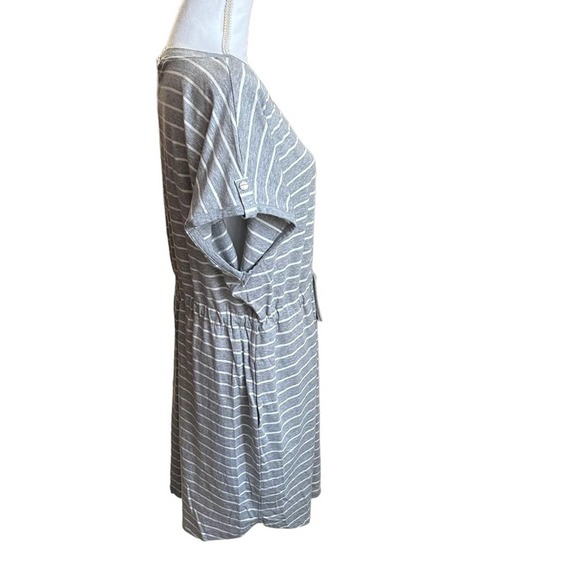Rafaella - Short Sleeve Drawstring Waist Dress, Gray and white, size XL - Picture 7 of 11